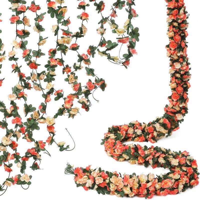 250 cm / 99 inch 45 silk roses wedding ivy vine artificial flowers arched decoration with green leaves wall h Y260130