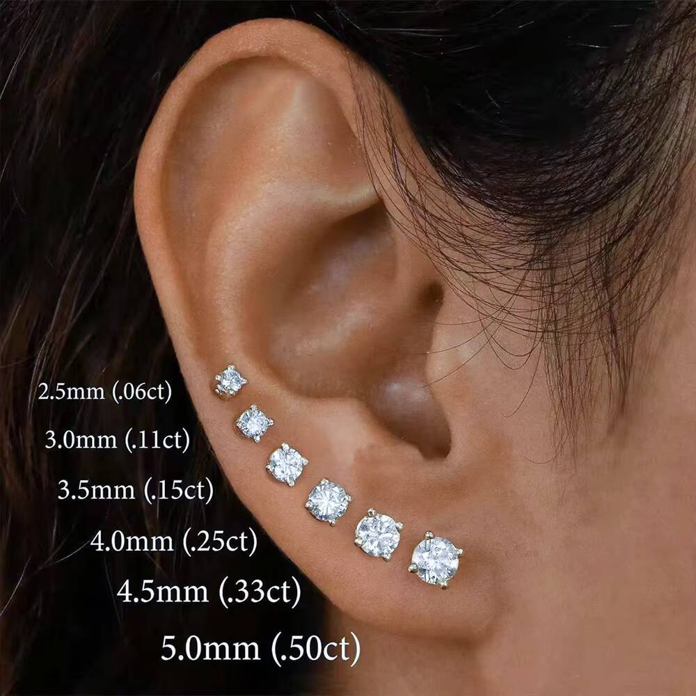 18K Solid Gold Lab Grown Diamond Earrings Classic Four Claws Studs Round Brilliant Cut for Wedding Gift