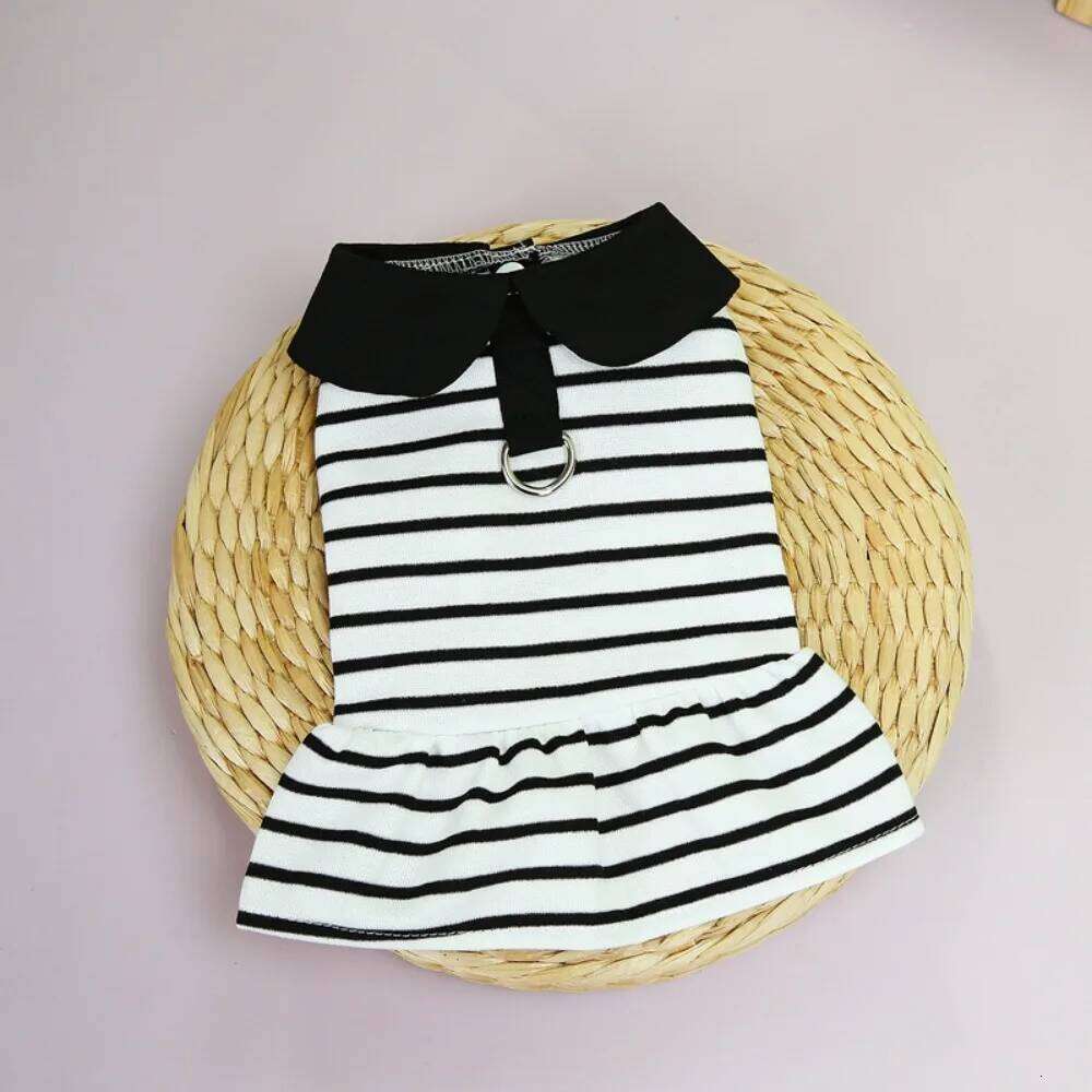 Chest Strap Cute Striped T-shirts Breathable Soft Pet Skirt Thin Design Dog Vest Harness Spring Summer H260129
