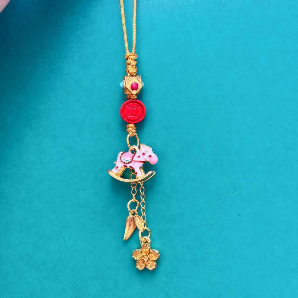 Traditional Gold Drip Oil Wooden Horse Phone Chain New Chinese Handmade DIY Hanging Ornament Pendant National Style Small Accessory