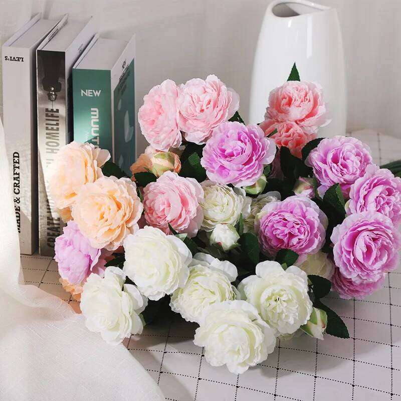 60cm Santouyang Peony beautiful retro artificial flower silk fake bouquet for family wedding DIY decoration prop Ornament Y260130