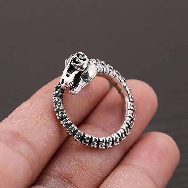 Buyee 925 Sterling Silver Dinosaur Bone Bold Large Statement Ring for Men Women Unique Fine Fashion Jewelry Gift XJ260130