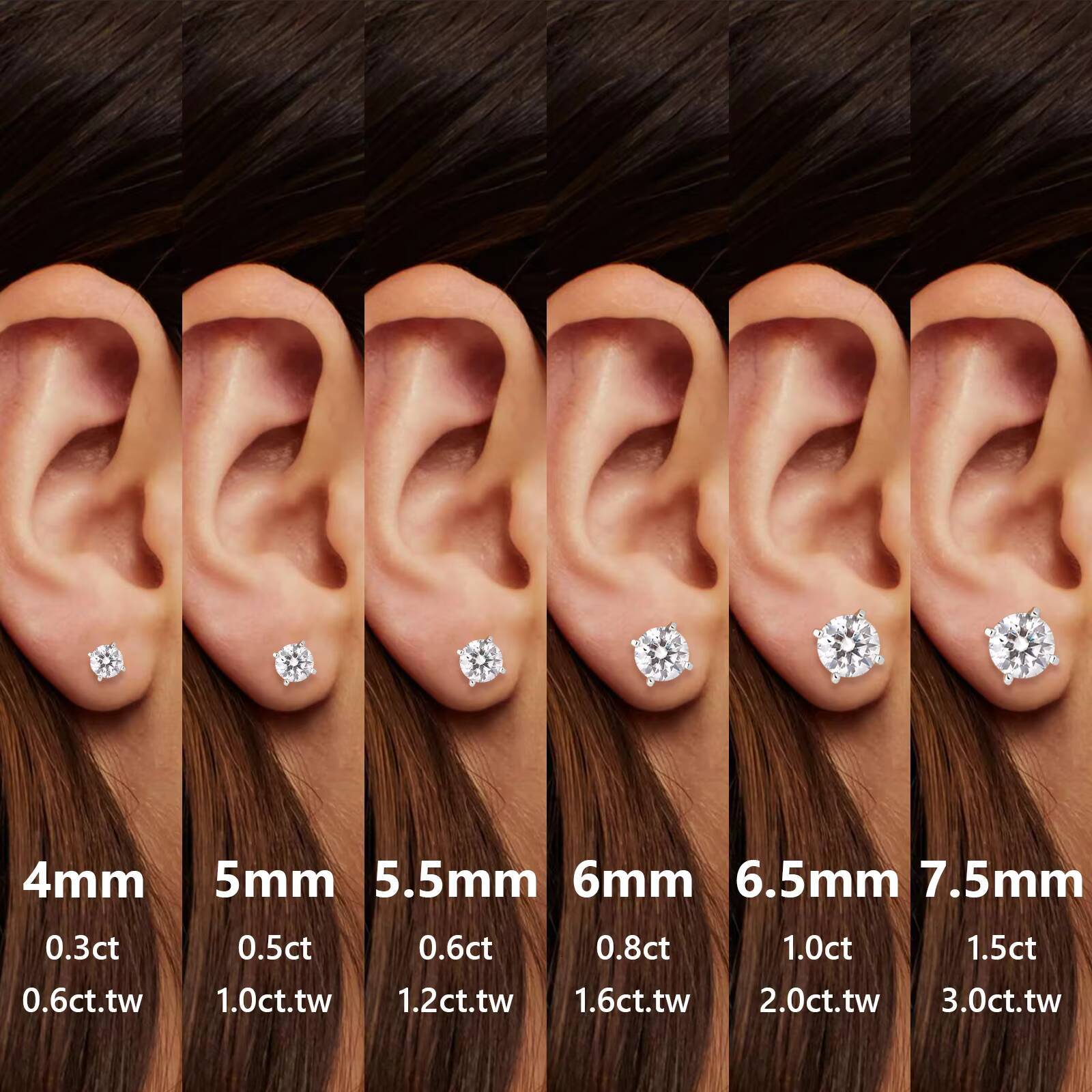 06/1/12/16/2/3CT Classic 4 Prong Moissanite Earrings VVS 925 Sterling Silver Jewelry Lab Grown Diamond Stud for Men Women