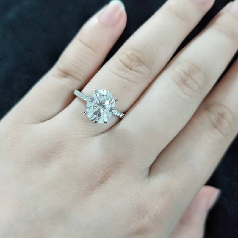 Hidden Halo Jewelry 14K/18K White Gold Brilliant Oval Shaped Moissanite Womens Engagement Rings