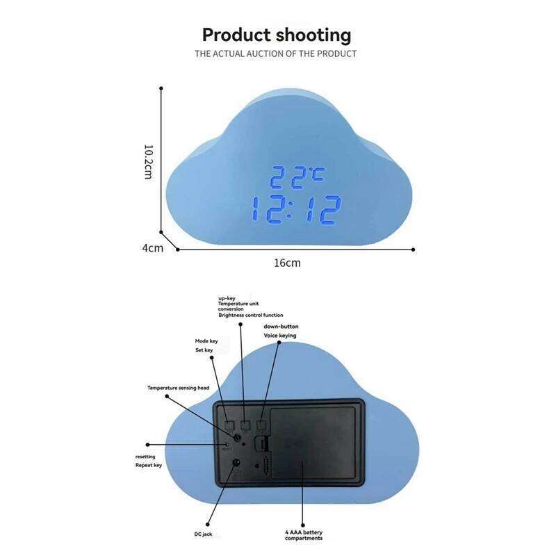 Cloud Bedside Snooze Small Alarm Student Calendar Luminous LED Voice Digital USB Home Clock W260130
