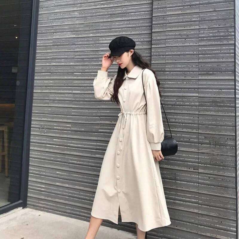 Spring and Autumn New French Chic Lapel Long Sleeve Commuting Dress XJ260130