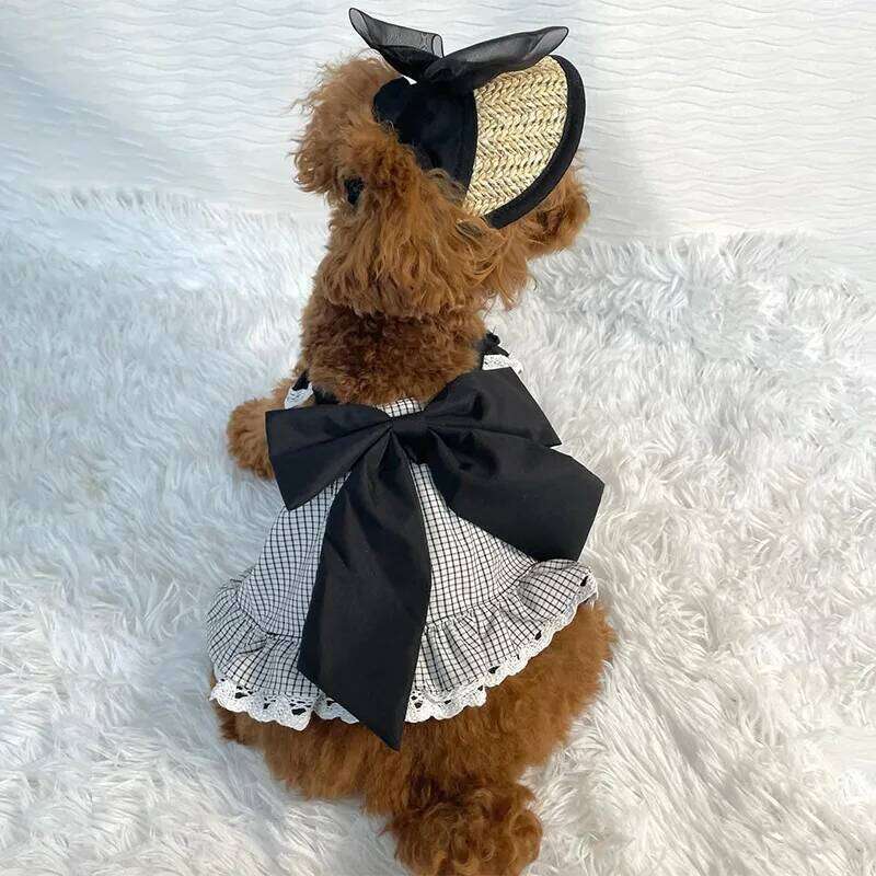 Plaid Ruffle Dresses with Big Bow Teddy Chihuahua Maltese Cat Outfits Medium Dog Clothes H260129