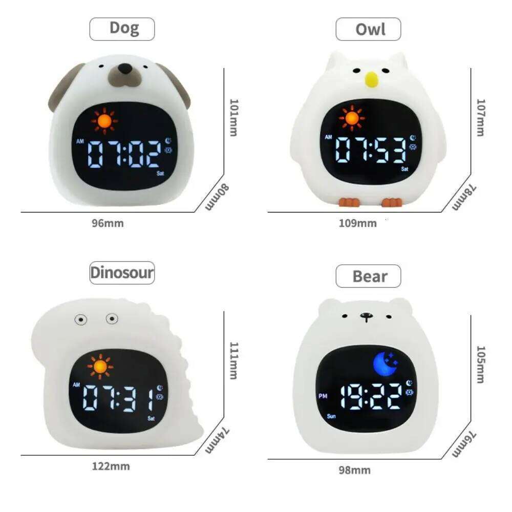 Lovely Animal-Shape Alarm Light Adjustable Cute Sleep Training Clock Small Ornaments Home Decor Beside Lamp Toddler W260130
