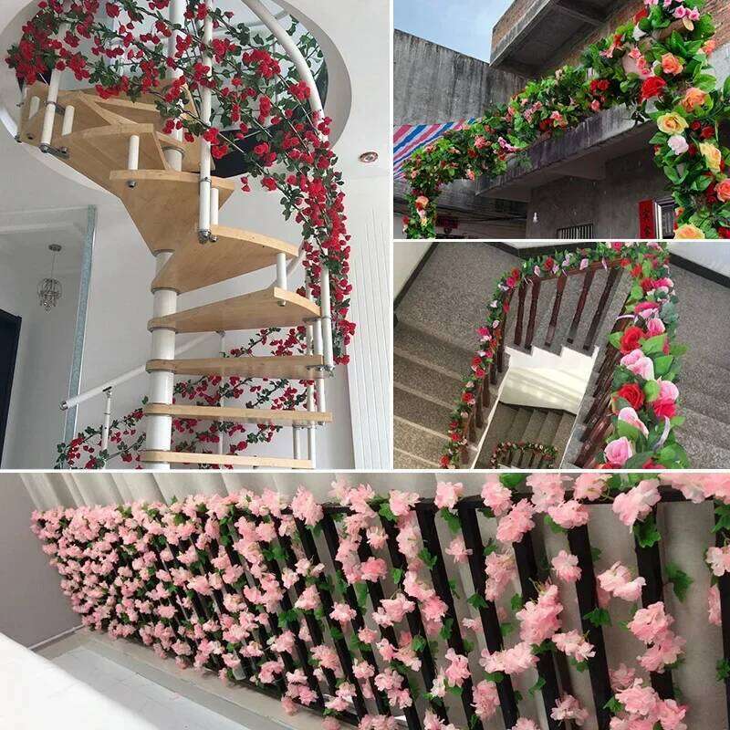 225cm Artificial 10-head Wall Hanging Simulating Evergreen Green Plants Garden Wedding Rose Flowers Vine Decor Y260130