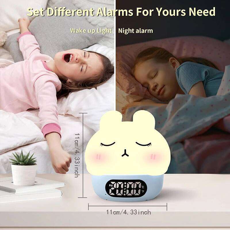 Alarm Clock with Light Cute Bunny Temperature Display Rechargeable Dimmable Night Lamp for Kids Desktop Decor W260130