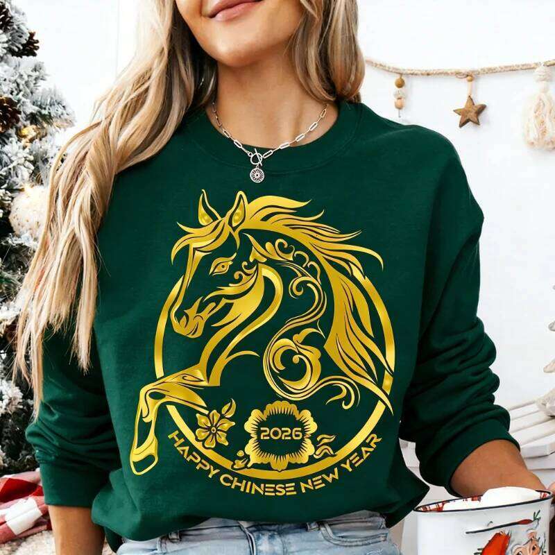 Happy Chinese Long Sleeve Keep Warm Sweatshirt Horse Zodiac Lunar New Year Family Holiday Winter Matching Hoodies luanyun
