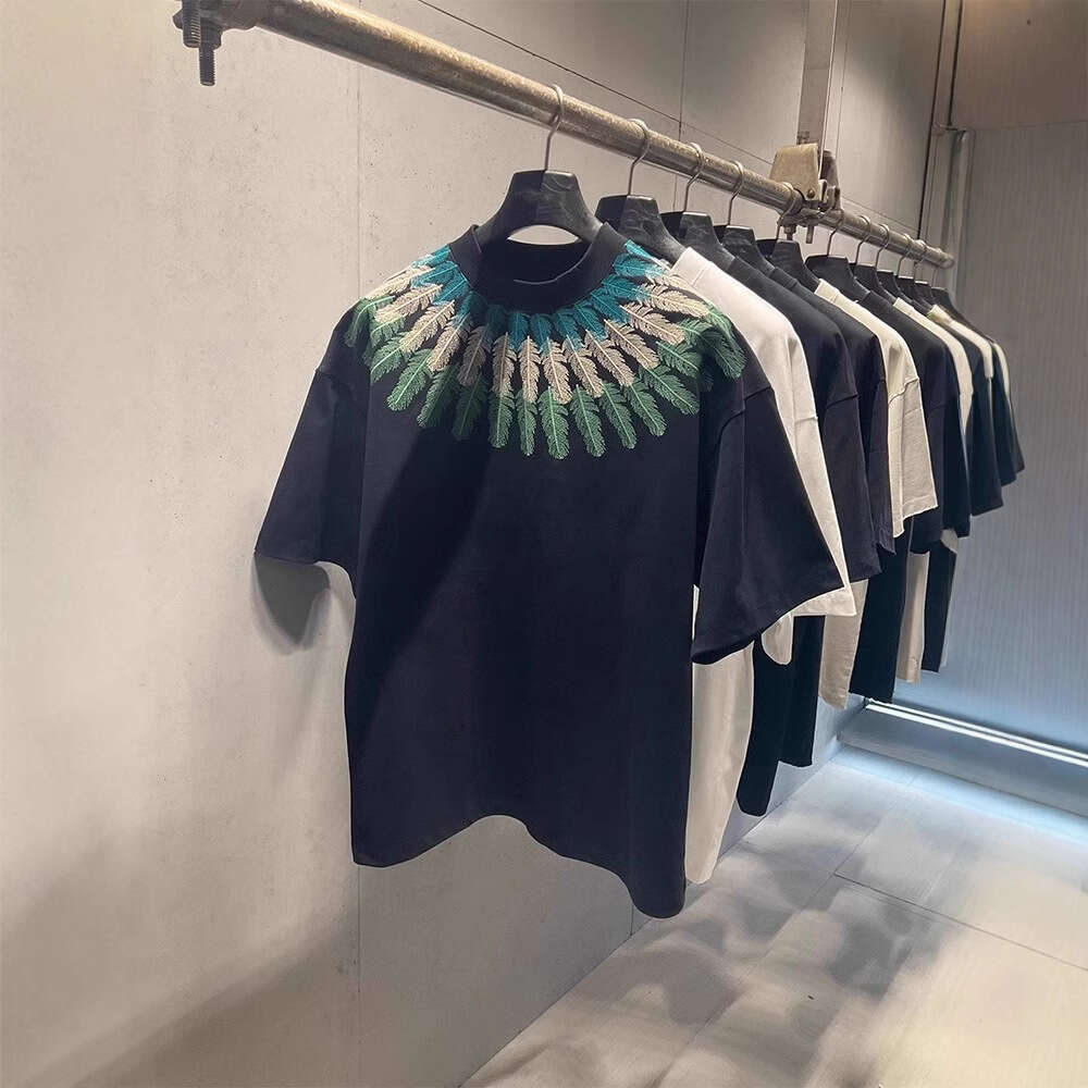 Men's T-Shirt Round Neck Versatile Half Sleeve Summer New Embroidery Peacock Feather Short Trendy Daily Outfit