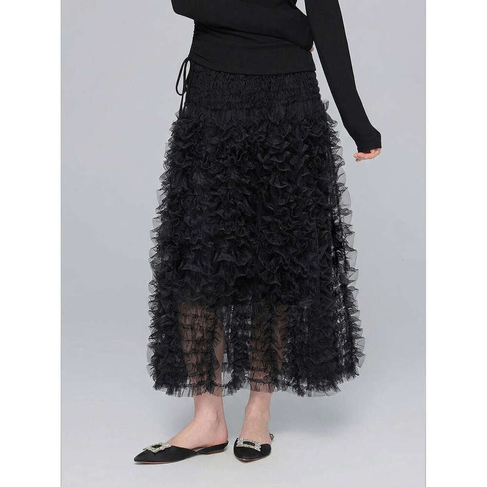 Zhihetang Winter New Fashion Versatile Elastic Waist Slimming Age-Reducing Mesh Half Puffy Skirt LEEGO LENS