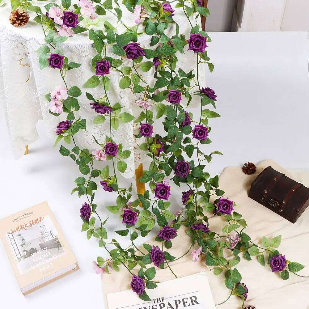 Multicolor Artificial Rose Flower Vine DIY Accessories Ornament Hanging Garland Silk Petal Photo Props Plant Wall W260130