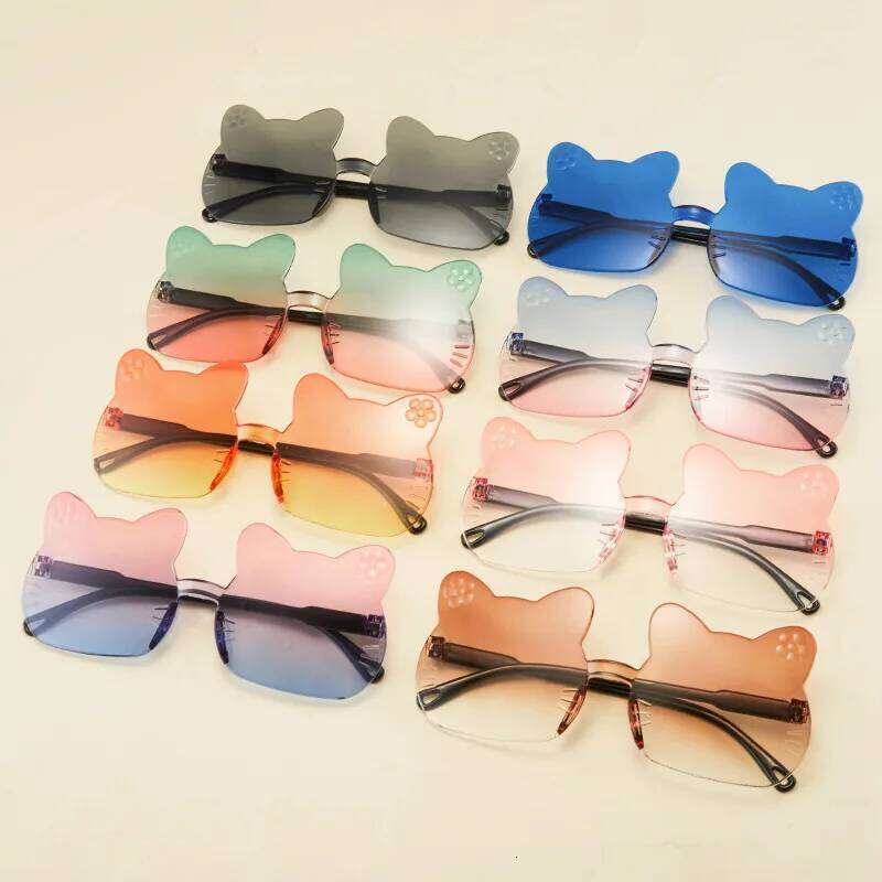 KAMMPT Cute Kitten Shaped Sunglasses for Children New Rimless Multi-color Decor Shades Trendy Design Gradient Kids Sun Glasses H260130