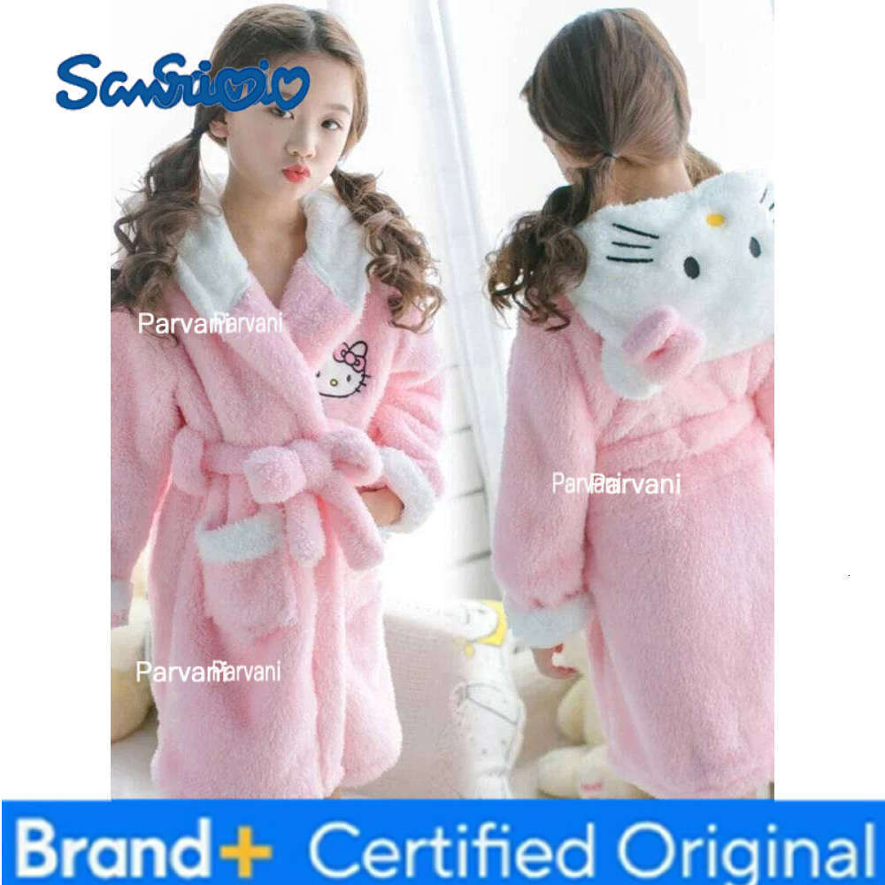 Sanrio Hello Kitty Pokemon Pikachu Pajamas Girls Night-Robe Children's Autumn Winter Hooded Thick Bathrobe Matching Outfit Clothes Top H260130