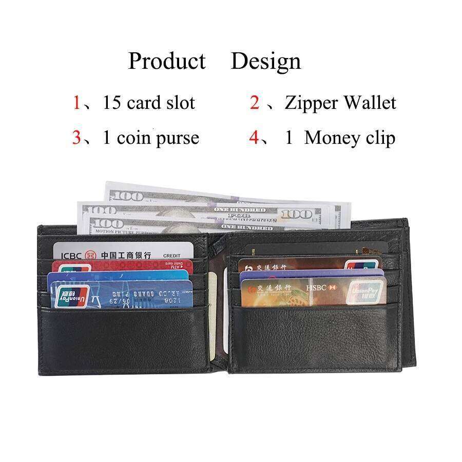 Classic RFID anti-theft genuine leather for men's holder zipper coin wallet Money clip Z260130