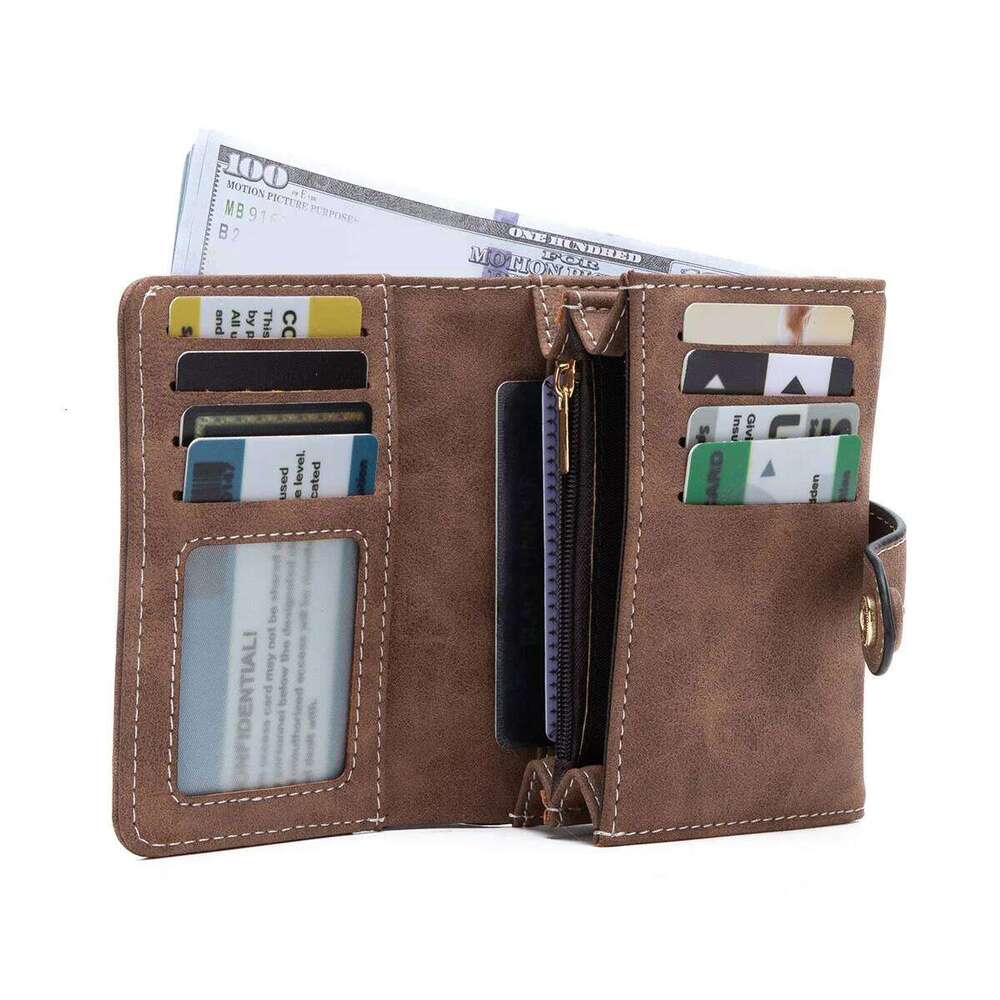 Vintage Compact women's Bifold short Wallet with Snap Closure, Multi-Card Slots,Coin Purse&ID Window LargeCapacity Zipper Clutch Z260130