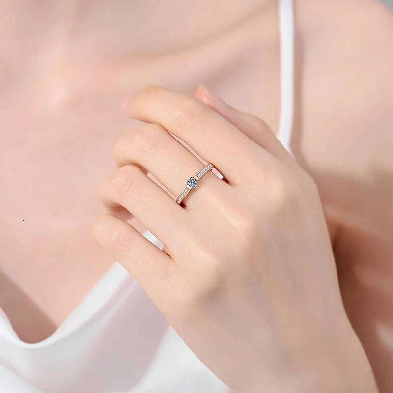 Tezzc 0.3ct Moissanite Eternity 925 Sterling Silver Women Ring Champagne color Commitment Wedding Jewelry With Certificate XJ260130