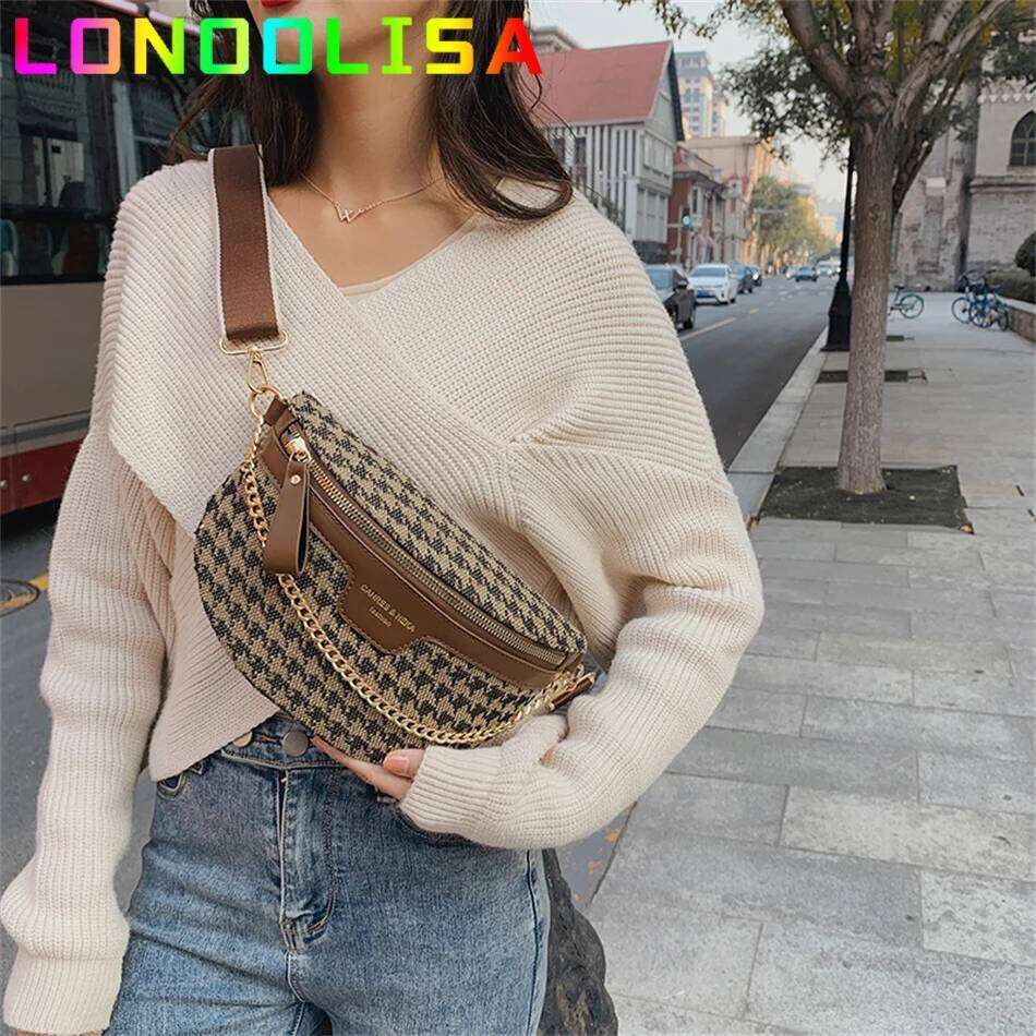 Women's Chain Fanny Pack Vintage Waist Packs Designer Shoulder Crossbody Chest Bag Female Handbags and Purses Ladies Belt Wallet