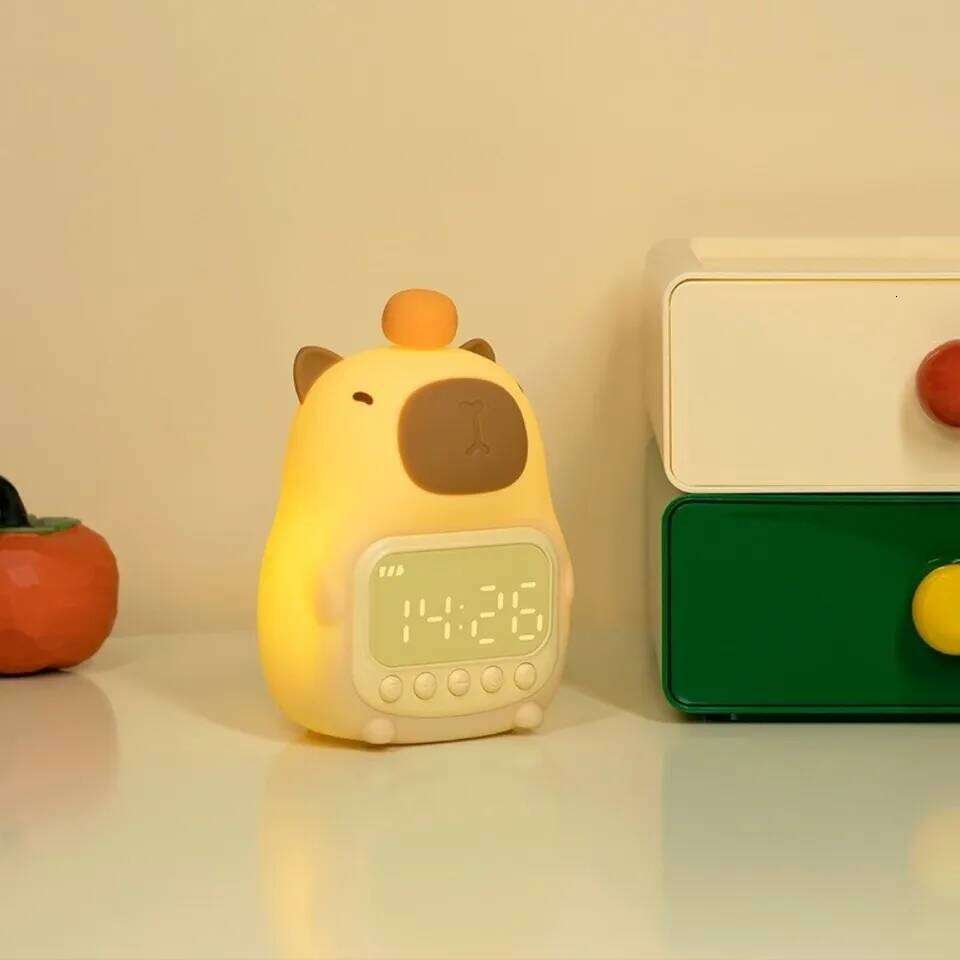 Cute Cartoon Alarm USB Rechargeable Silicone Capybara Night Light ABS Bedside LED Clock Desktop Decoration W260130