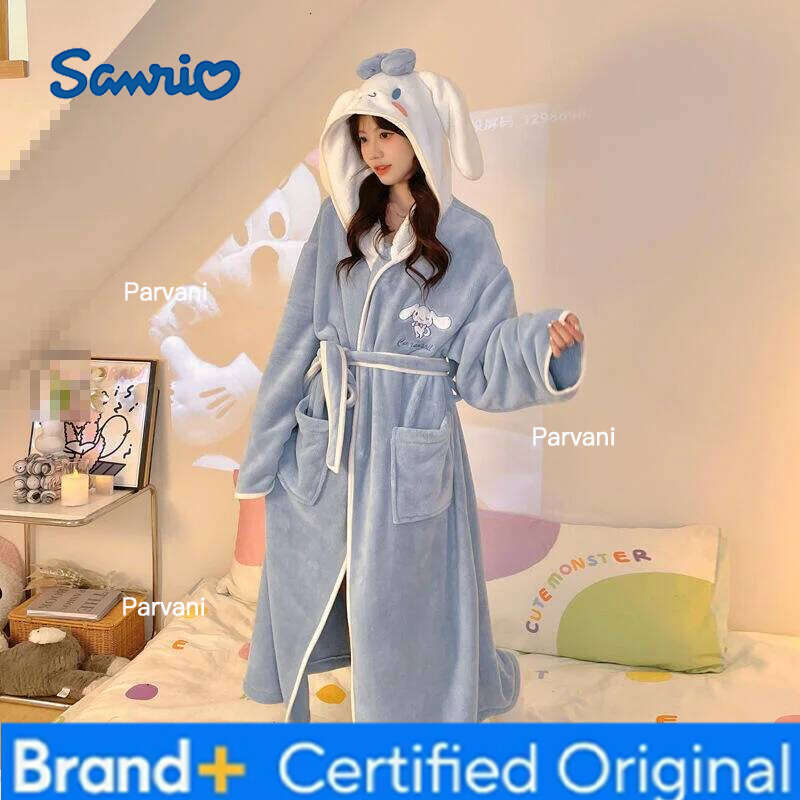 Sanrio Kawaii Anime Cute Kitten Women's Robe Cartoon Sweet Fashion Nightdress Teen Comfort Soft Home Clothing Thick Warm Bath Towel H260130