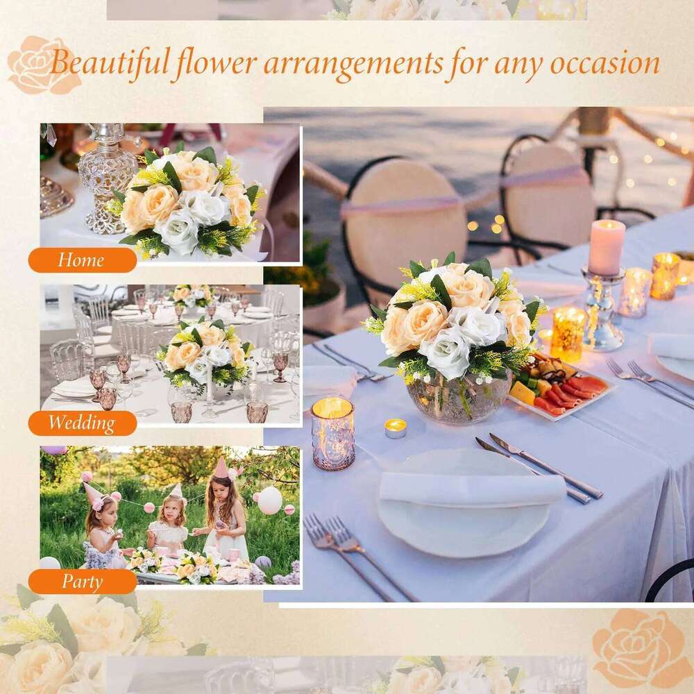 Uflower 6Pcs Artificial Flowers Centerpiece Table Decorations Rose Ball for Weddding Party Floral Arrangements Home Decor Y260130
