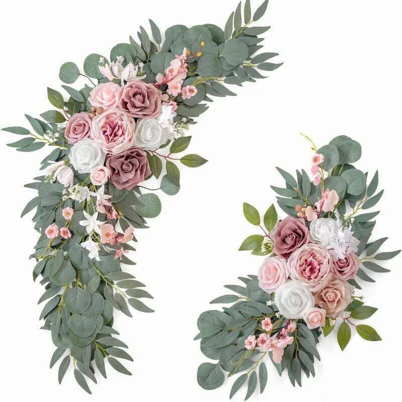 Artificial Arch Flowers Kit Boho Dusty Rose Blue Eucalyptus Garland Drapes for Wedding Decorations Welcome Sign W260130