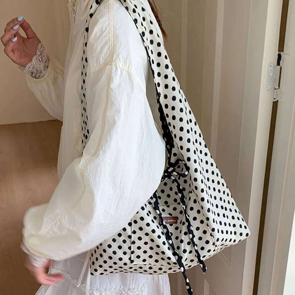 Casual Simple Polka Dots Handbag, Korean Double-Sided Shoulder Bag, Fashionable Large Capacity Commuting Tote Bag Z260130