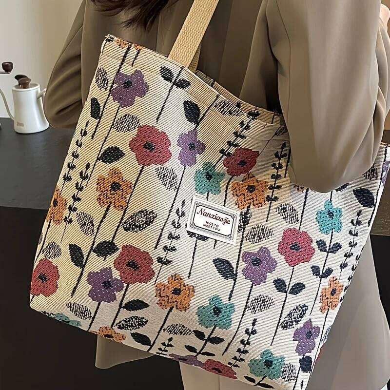 Stylish Corduroy Tote Women Bohemian Ethnic Style Shoulder Bag for Daily Commuting Shopper Office Worker College Student Z260130