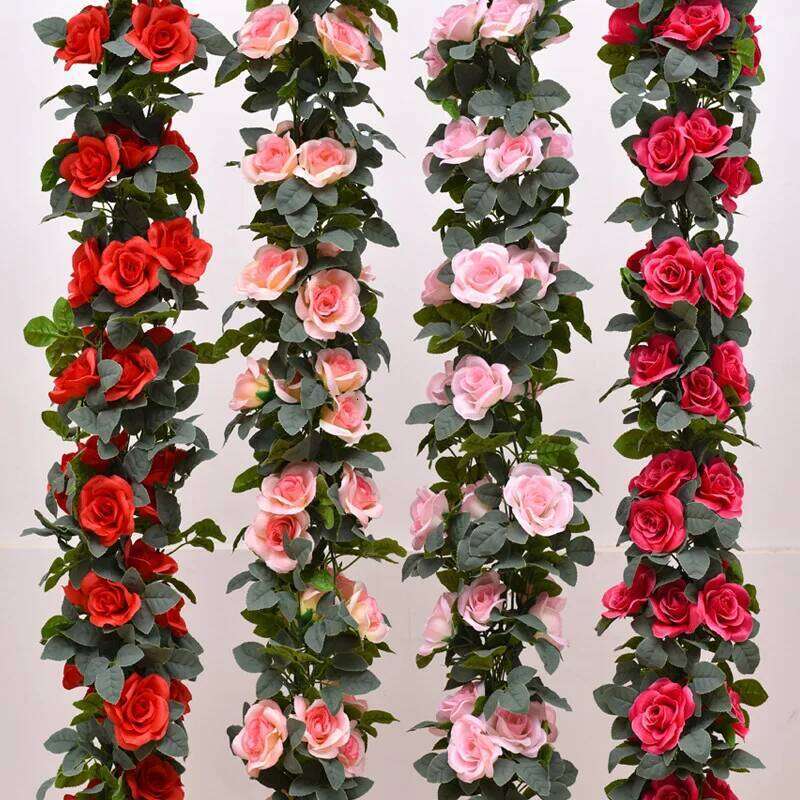 Artificial Rose 16 Head Flowers Length 220cm False Green Plant Family Wedding Party Arch Decoration Flower Vine Y260130