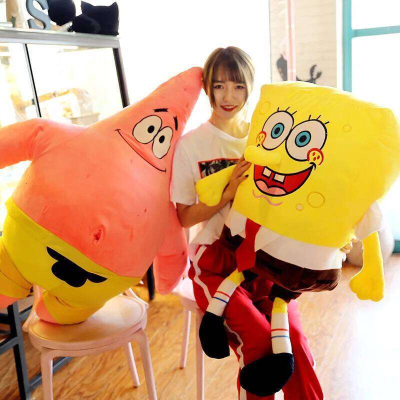 2pcs/lot 35cm Cute SpongeBob Patrick Star Plush Toy Very Soft Hug Pillow Stuffed Cartoon Anime Plushies Kawaii Doll Xmas Gifts Y260128