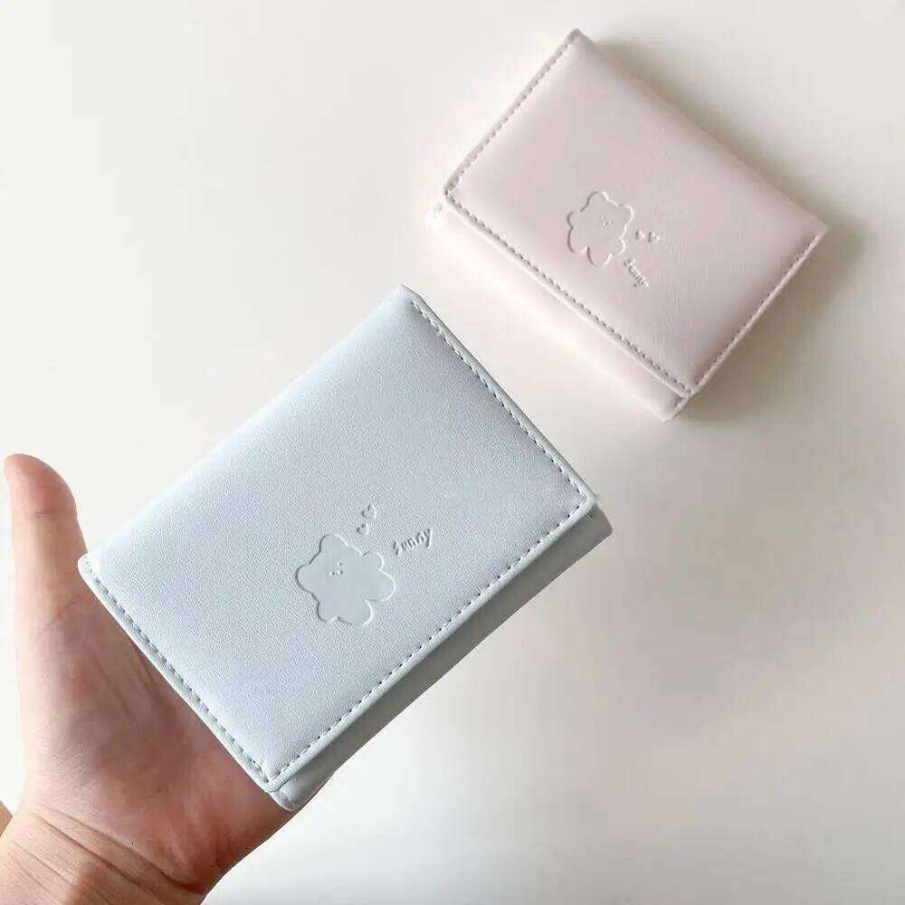 Women Short Bear Small Student Triple Fold Girl ID Card Holder Coin Purse Ladies Wallets Cartoon Bag Z260130