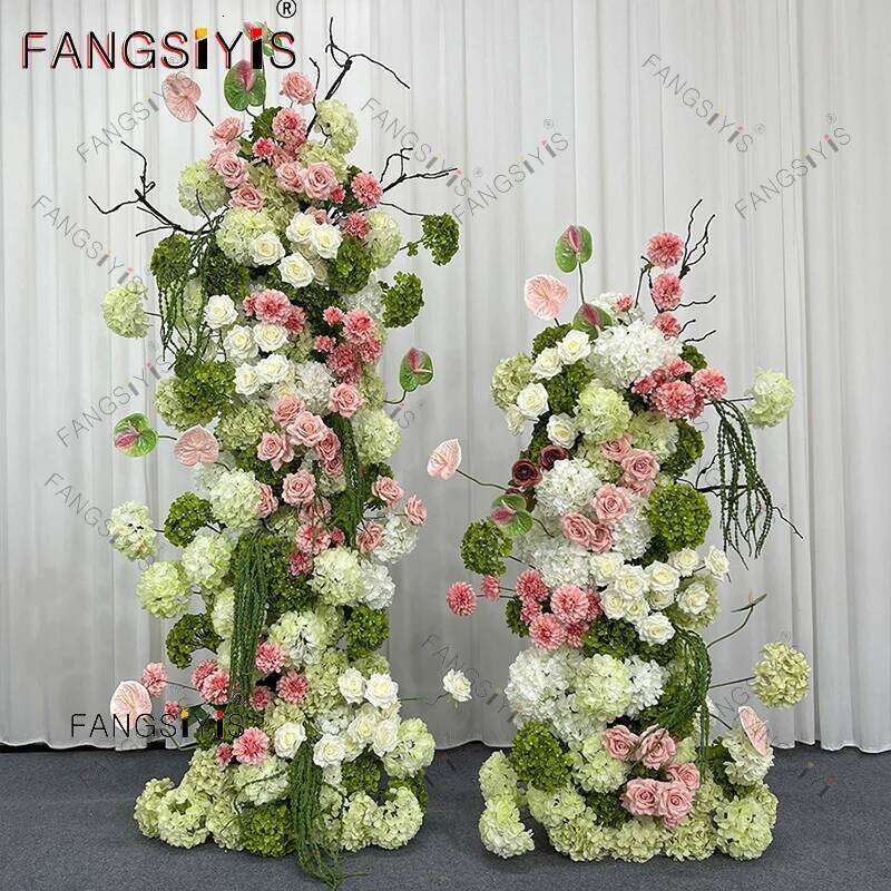 Romantic Green pink Hydrangea KT Board Row Wedding Backdrop Decor Floral Arrangement Event Props Stage Aisle Floor Flower Y260130