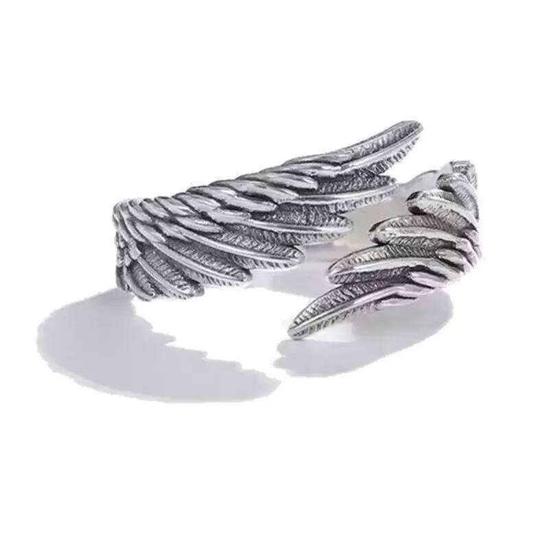 2pcs/pack Vintage Angel Wing Demon Eye Hip Hop Adjustable Couples Rings for Men Women Retro Silver Color Jewelry New XJ260130