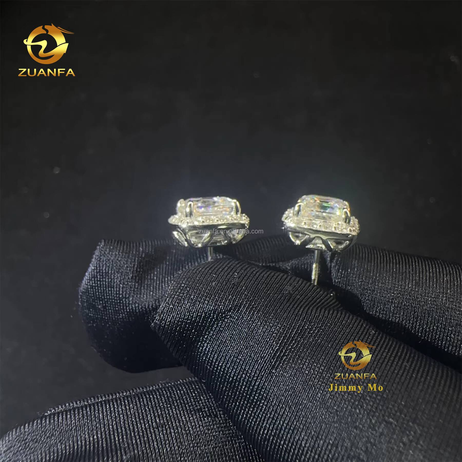 Ready to Ship Bulk Stock Pass Diamond Testser Iced Out Hip Hop Sterling Silver Square Asscher Moissanite Diamond Stud Earrings