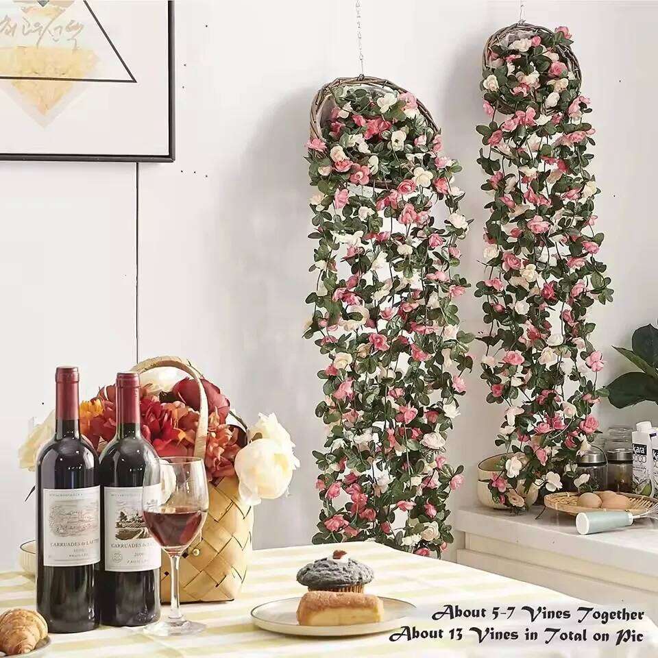 Artificial Silk Rose for Wedding Garland, Fake Plant, Flowers Vine, Home Room, Wall Hanging, Garden Arch, DIY Decoration, 2.4m Y260130