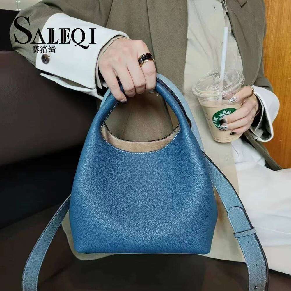 TOGO Cowhide Bucket With Niche Design Color Blocking Luxury Designer Single Shoulder Diagonal Cross Women's Tote Bag