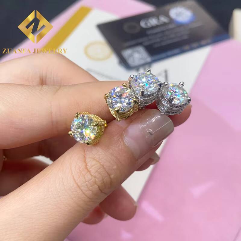 Moissanite 8mm Stud Earring Past Diamond Test Mens Women 925 Sterling Silver VVS Moissanite Iced Out Stud Earring with GRA