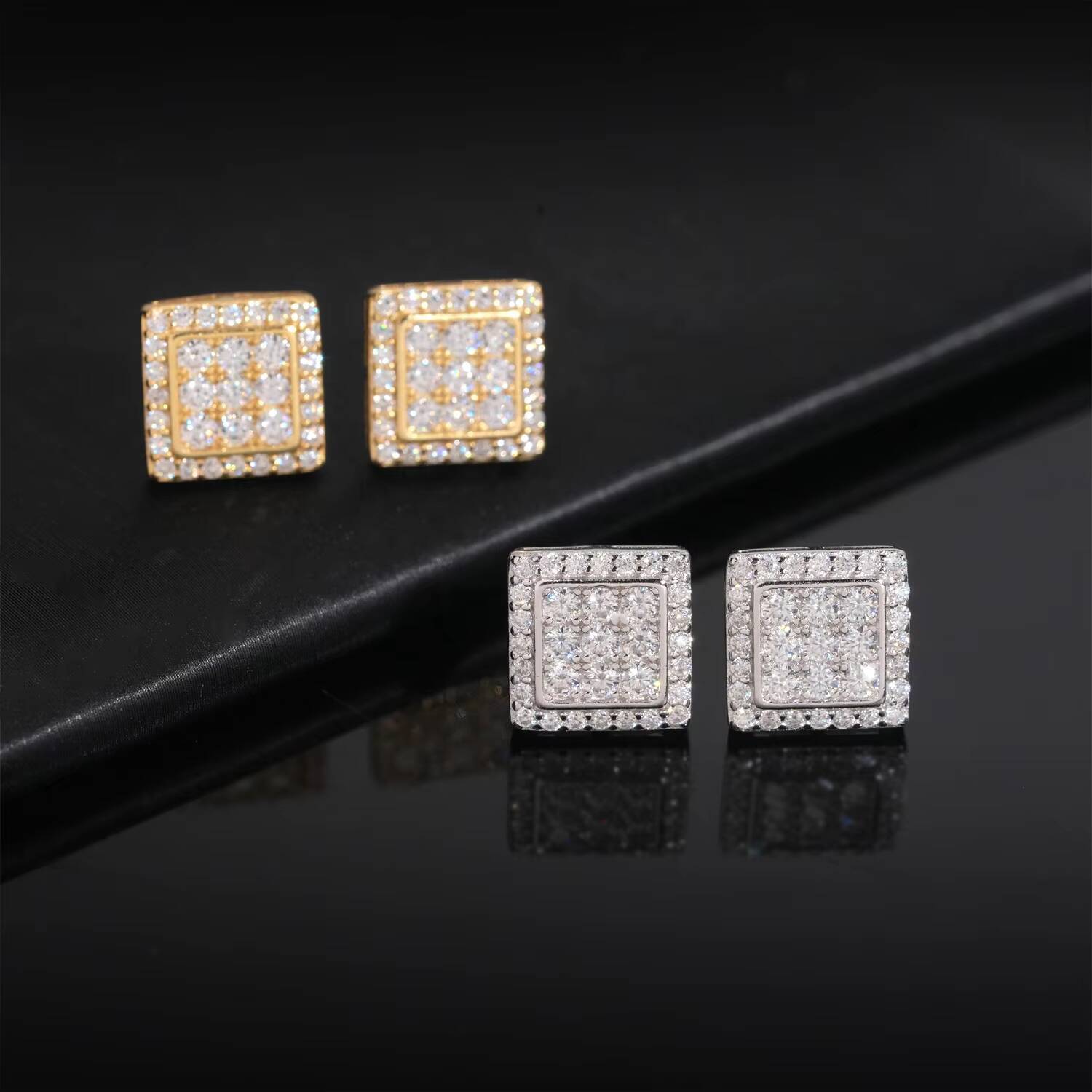 High Quality Iced Out Jewelry Princess Cut Halo 925 Sterling Silver Hip Hop Moissanite Earrings