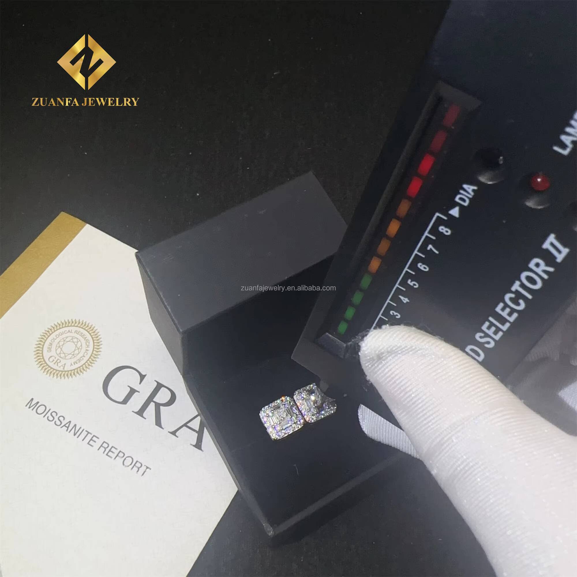 Pass Diamond Tester 925 Silver Rhodium Plated Hip Hop Earring Jewelry Iced Out Baguette Moissanite Diamond Men Stud Earrings