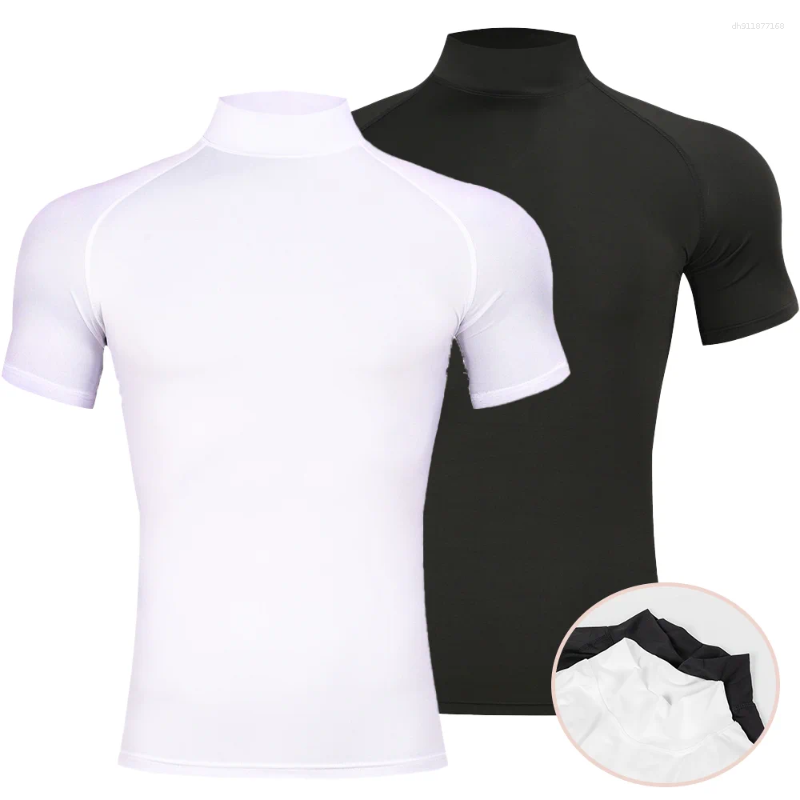 Men's T Shirts Mens Bodybuilding Sports Tight T-shirt Summer Compression Turtleneck Short Sleeve Gym Fitness Running Quick Dry Male Workout