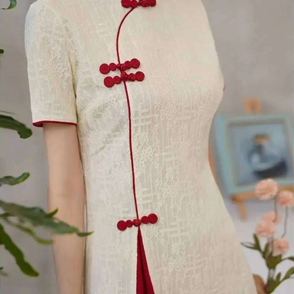 Fashion 2026 Stand Collar Short Sleeve Qipao Long Fork Vintage Traditional Chinese Dress China-Chic Casual Cheongsam Women Designer