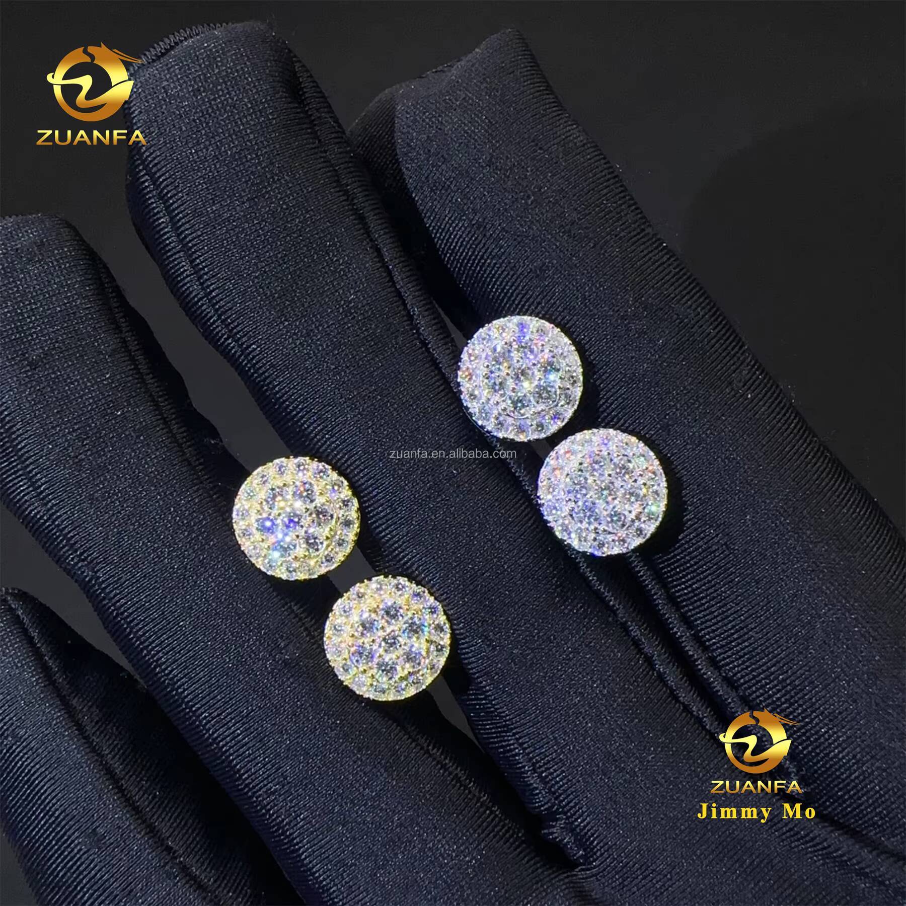 New Arrivals Bulk Stock Best Selling Drop Shipping Men Iced Out Hip Hop Sterling Silver 925 Moissanite Round Shape Stud Earrings
