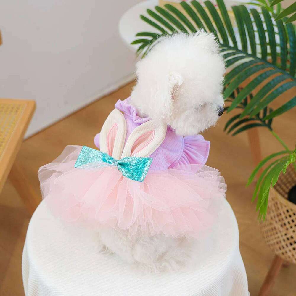 Pink Purple Rabbit Gauze Skirt Pet Clothes Dog Cat Spring and Autumn Cute Cartoon Princess Dress H260129