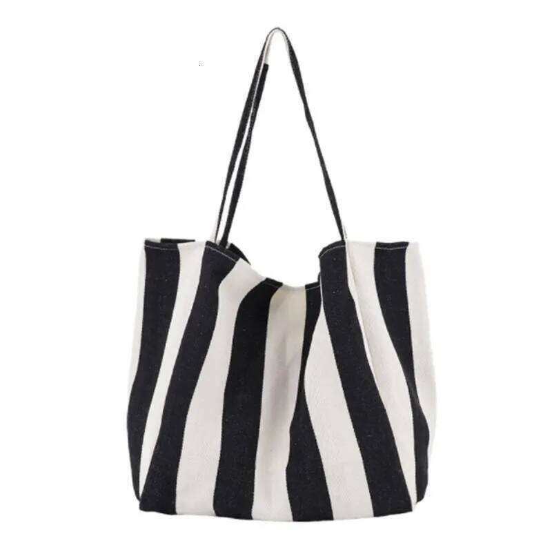 2023 Fashion Ladies Classic Striped Canvas Handbag Large Capacity Shoulder For Female Simple Beach Casual Totes Shopping Bag Z260130