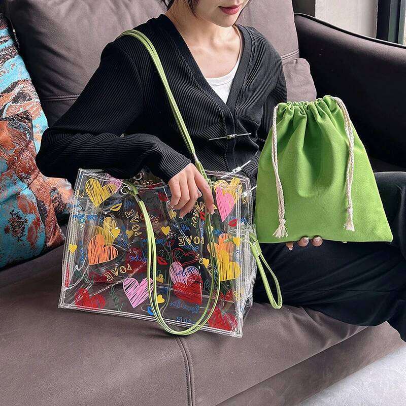 2-IN-1 Shoulder Sets For Women 2023 Summer Beach Tote Bag PVC Transparent Jelly Handbags Female Large Capacity Shopper Totes Z260130