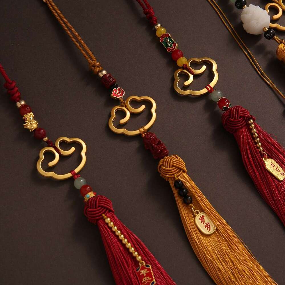 New Retro Pendant Ancient Gold-Plated Chinese Style Inner Hanging Ornament Alloy Peace Lock Car Rearview Mirror Decoration Wholesale