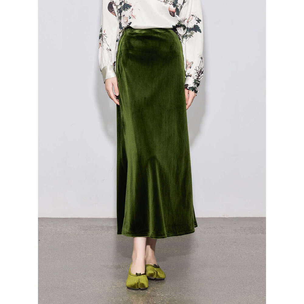 Zhihetang Autumn New High Waist Half For Women Slimming National Style Silk Velvet A-Line Long Skirt LEEGO LENS