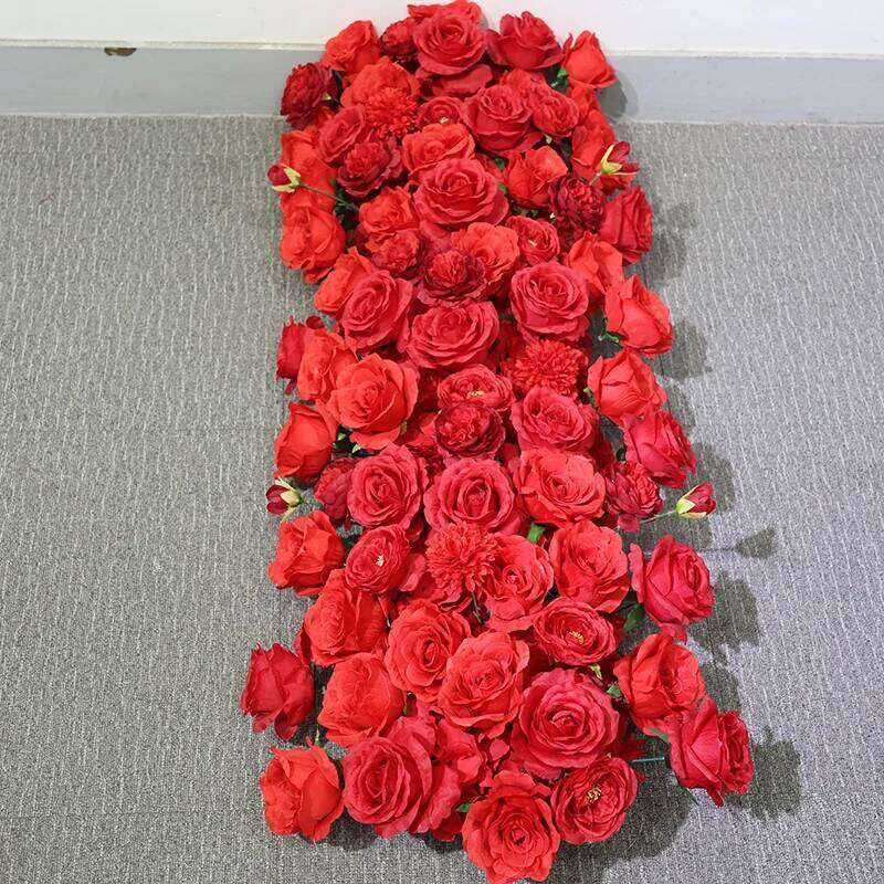 Red Rose Flower Row Arrangement Decor Luxurious Wedding Backdrop Arch Frame Curtain Floral Table Sofa Runner Banquet Event Props W260130